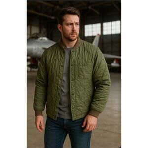Vintage Military Air Force Flyer's CWU-9P Jacket Liner Quilted Full Zip XL Green